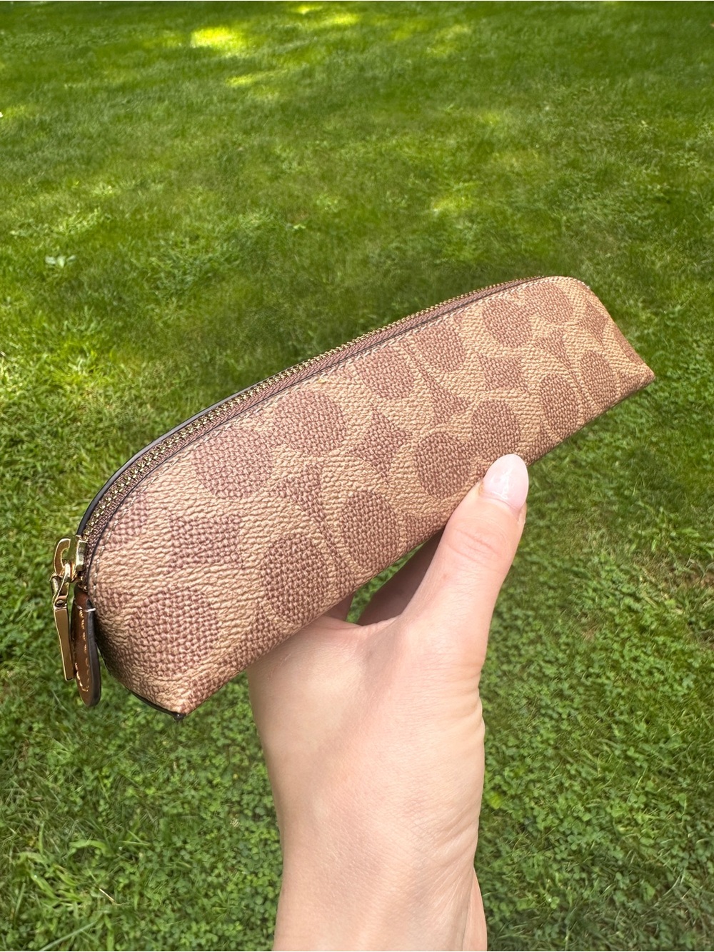Coach Signature Canvas Pencil Case Tan Brown NWT